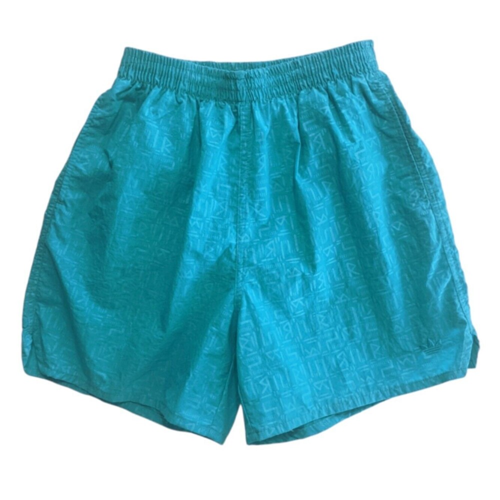 Vintage Adidas Swim Trunks Board Shorts Mens Small Lined Trefoil 90s Teal Nylon